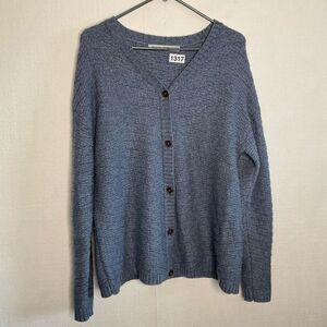 Vintage Woolrich Womens Blue Chunky Knit Wool‎ blend Dark Academia Cardigan Sz L